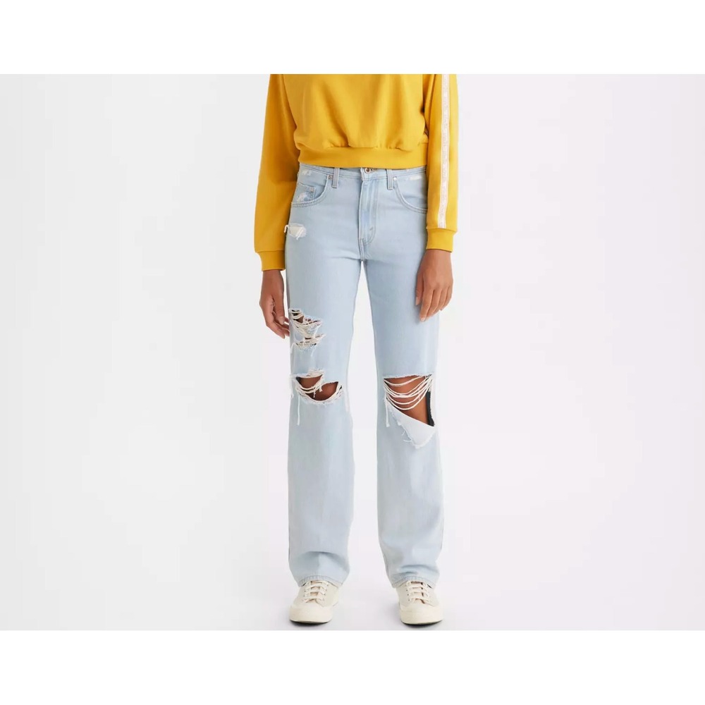 Levis Silver Tab 94 Baggy Light Wash Distressed Denim‎ Jeans Women's Size 28 - Picture 2 of 16